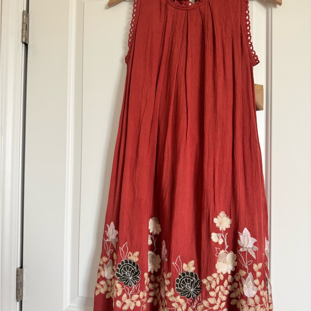 Cupio Terracotta Dress with Floral Embroidery